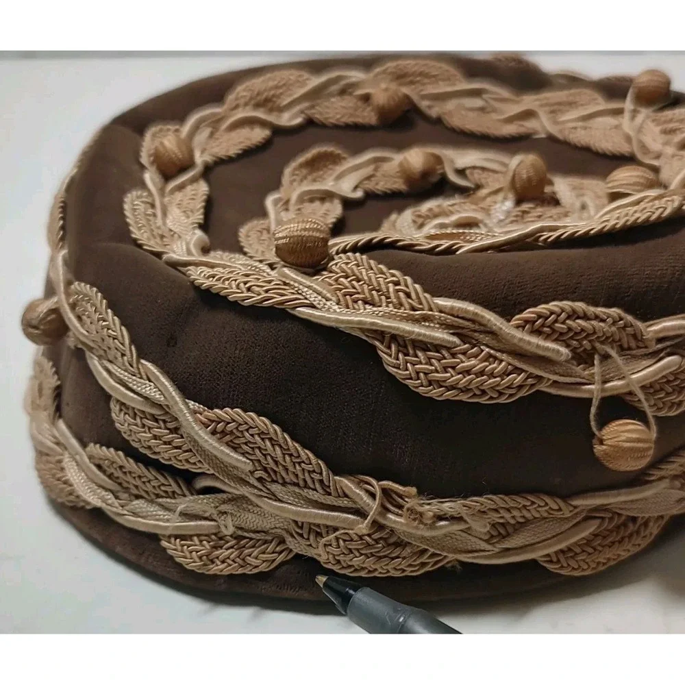 Vintage Amy New York Hat Brown Velvet Pill Box with Intricate‎ Ribbon Marshall